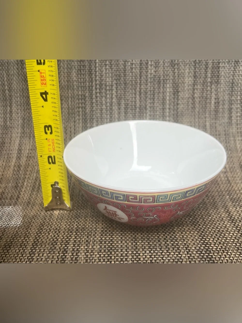Mun Shou Longevity Red Porcelain Rice Bowls 5 1/2” Diameter 2 1/8